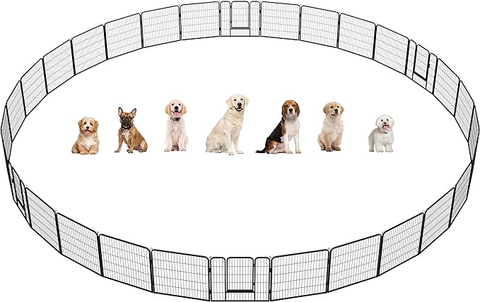 Yaheetech Dog Playpen Outdoor, 32 inch 32 Panels Dog Pen Indoor Heavy Duty Puppy Exercise Pen Metal Pet Fence for RV Camping/Yard/Garden