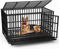 LEMBERI 48" Heavy Duty Dog Crate for Large Dogs, Black | Indestructible escape-proof cage kennel for high anxiety dogs, with removable wire trays & lockable wheels