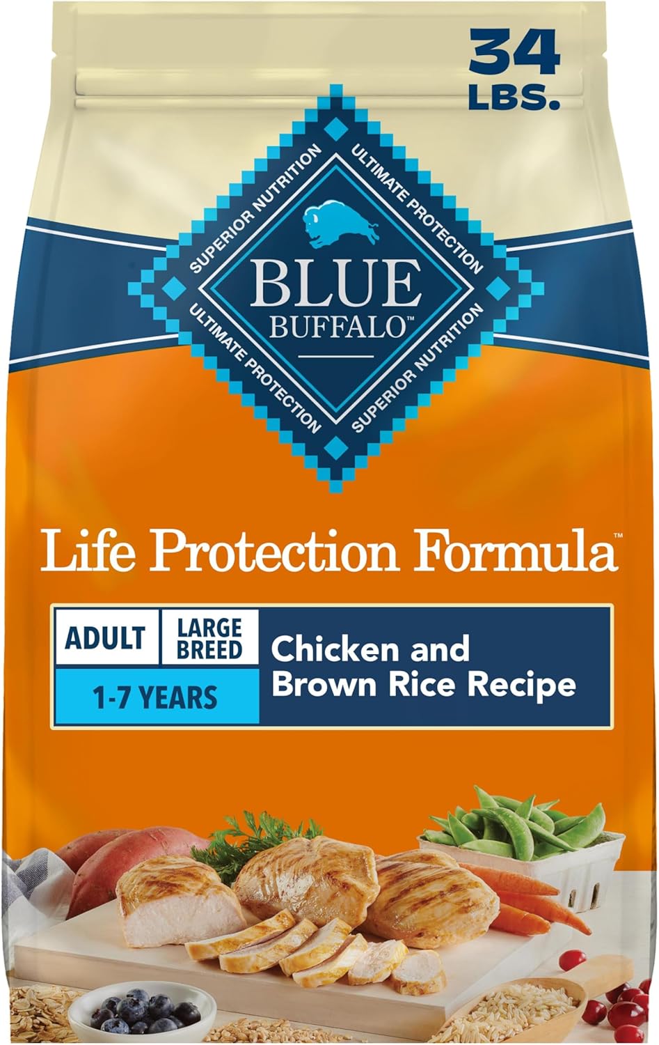 Blue Buffalo Life Protection Formula Chicken Large Adult Dog Food, 34 lb | Real Chicken #1 Ingredient, Antioxidant-Rich LifeSource Bits, Glucosamine Supports Joint Health & Mobility in Large Breeds