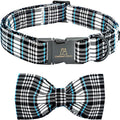 Lionheart glory Dog Bow Collar Blue and Black Plaid Dog Collar for X-Small Dogs,Boy Dog Collars with Bowtie Spring Summer Collars Soft Adjustable Pet Collar Bows