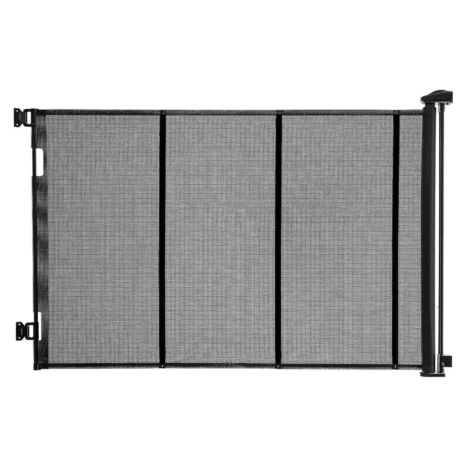 VEVOR Retractable Baby Gate, Extends to 202.7 inch Extra Wide, 39 inch Tall, with Reinforced Fiberglass Strips, Avoids Crawling Through, Mesh Dog Gate for Decks, Doorways, Garages, Indoor, Black