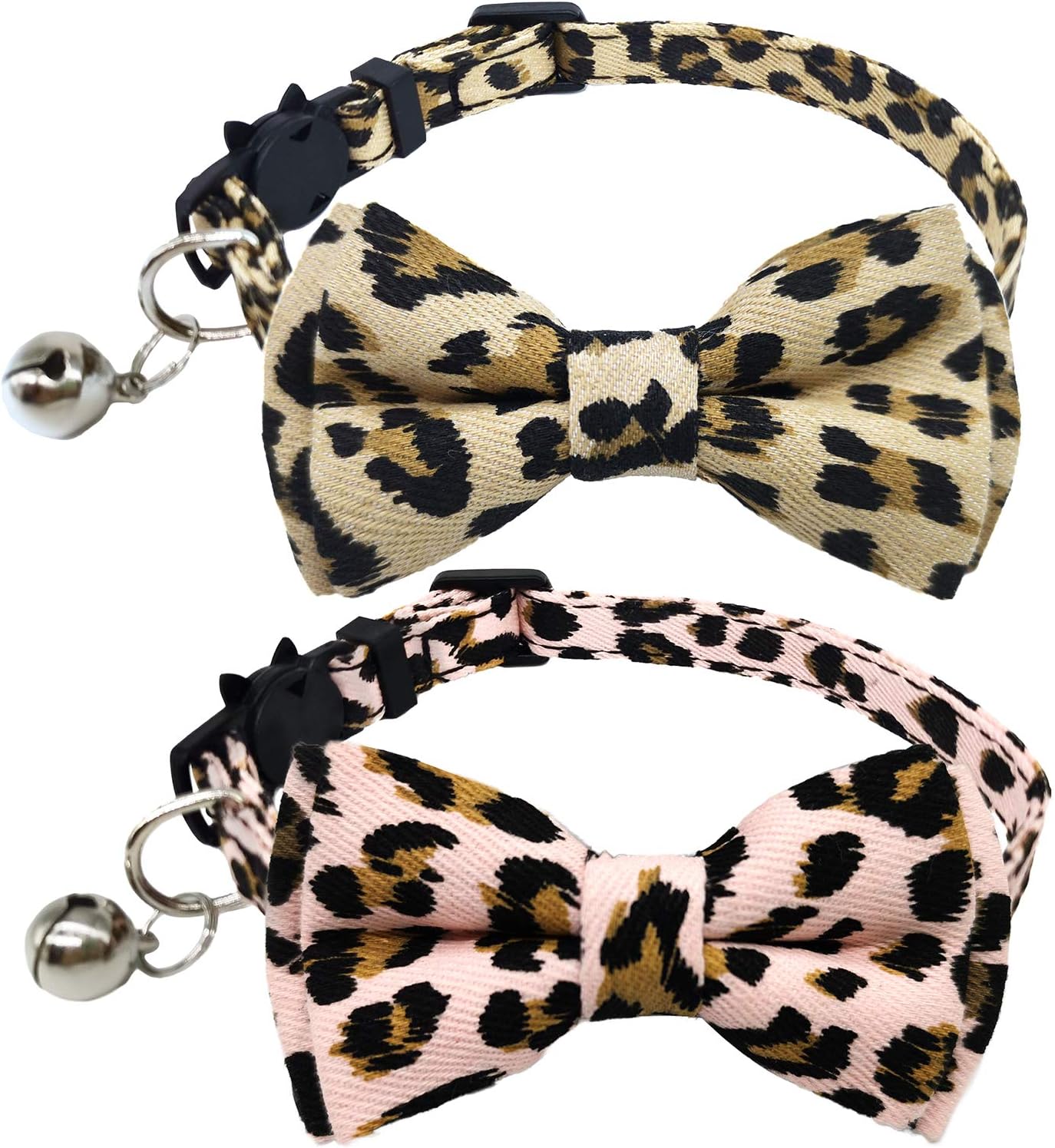 2 Pack/Set Cat Collar Breakaway with Cute Bow Tie and Bell for Kitty and Other Small Dogs Pets, Adjustable from 7.8-10.5 Inch