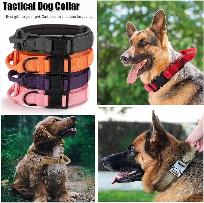 Tactical Dog Collar, Adjustable Military Training Nylon Dog Collar with Control Handle and Heavy Quick-Release Metal Buckle for Small Medium Large Dogs, Light Pink XXL