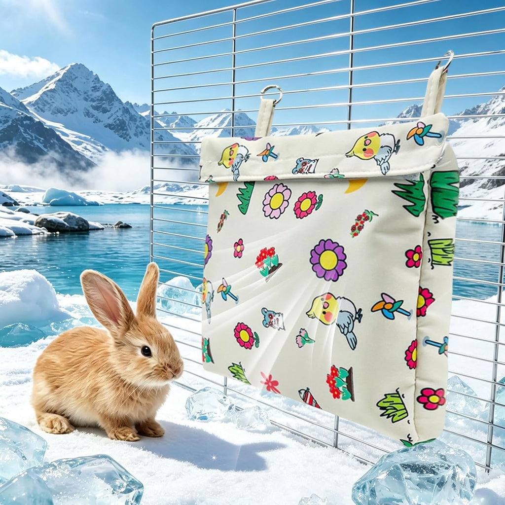 Pet Cooling Mat - Refillable Freeze Pack Washable Small Pet Cooling Pad | Anti-Condensation Hanging Cooling Nest with 4 Ice Crystal Plates for Rabbits Hamsters Ferrets Guinea Pigs | Cage Cooling Mat