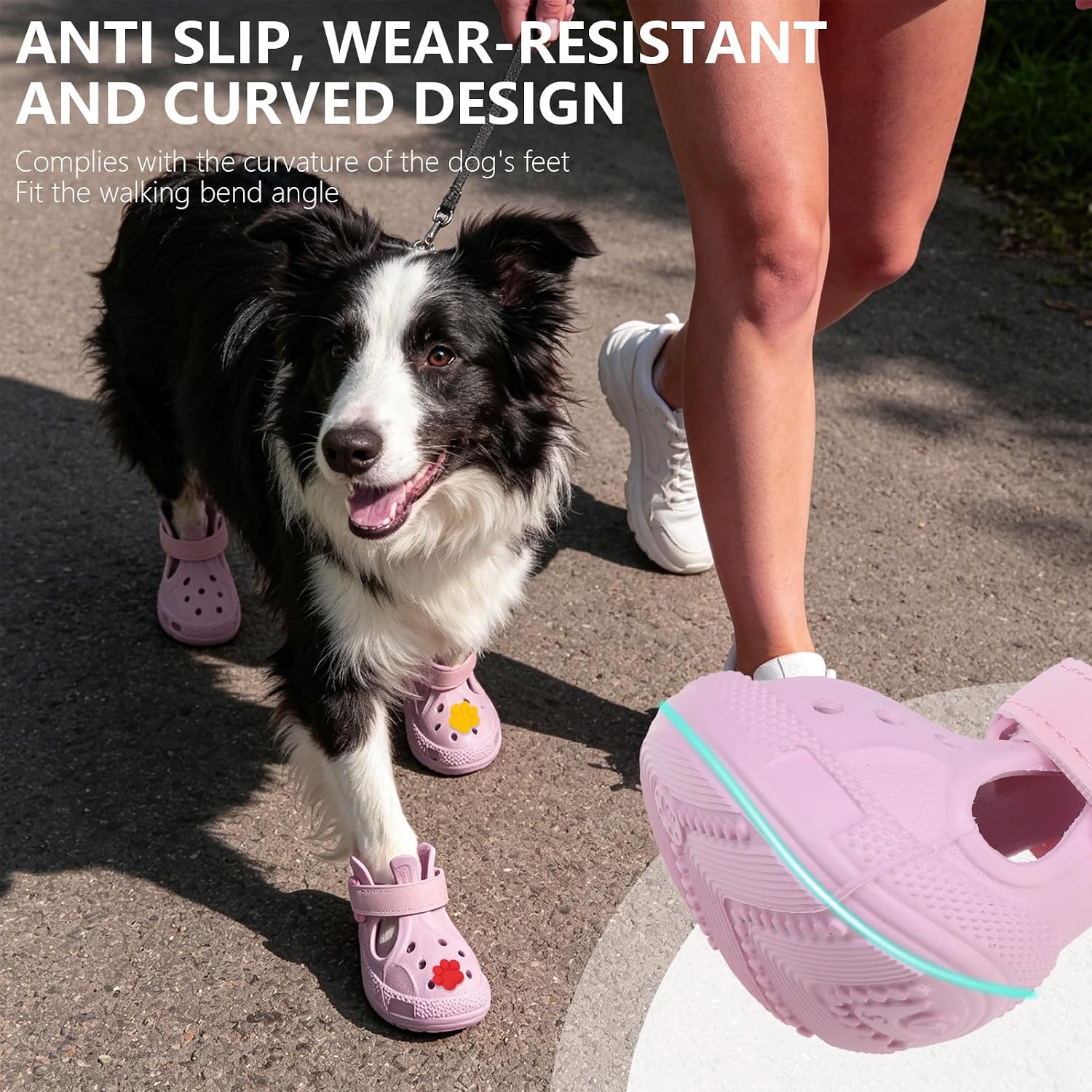 EVA Dog Shoes for Hot Pavement, Non-Slip Waterproof Reflective Adjustable Dog Booties Boots & Paw Protectors, Easy ON & Off Rugged Sole for Small Medium Large Dog Outdoor Walking (Pink,3)