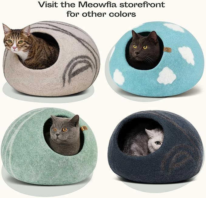 MEOWFIA Cat Cave – Premium Felt Cat Bed for Indoor Cats, Handmade Merino Wool (Cloud Nap Blue, Large)