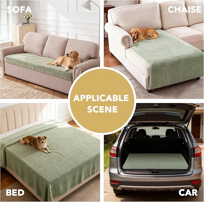 H.VERSAILTEX Non Slip Pet Couch Cover Chenille Dog Bed Protector Thick Soft Sofa Slipcover Pet Friendly Washable Couch Cushion Covers for Pets (40" x 50", Sage)