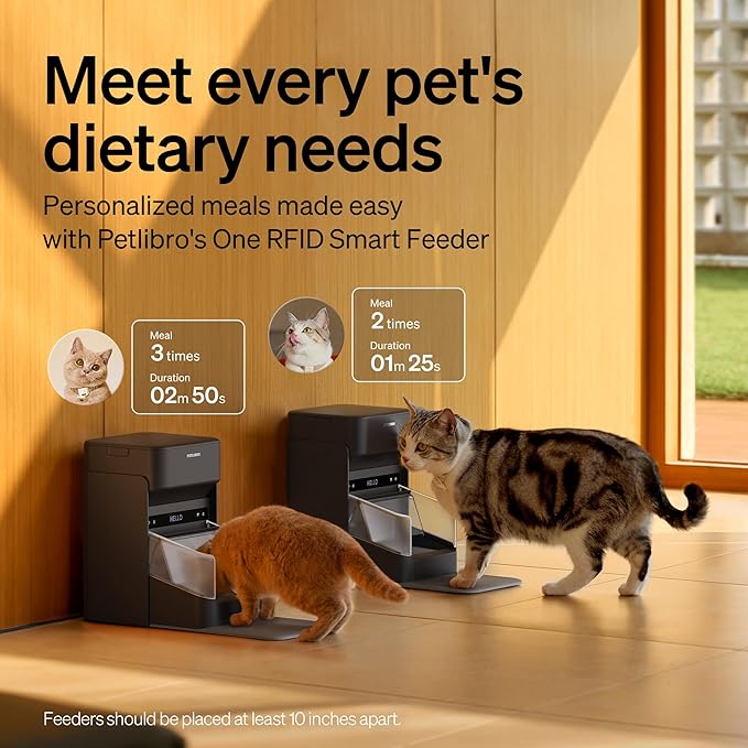 PETLIBRO RFID Automatic Cat Feeders for 3 Cats, Collar Sensor for Personalized Meals, Cats Recognition, Diet Tracking and Anti-Stealing for Multi-Pets Homes and Different Diets, WiFi Food Dispensers