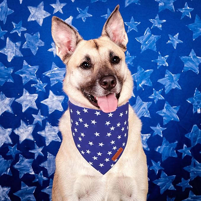 ADOGGYGO Star Dog Bandana 2 Pack, Reversible Red Blue Patriotic Pet Scarf Bib, Adjustable Fit 4th of July Star Bandanas for Extra Large Dogs Pets (X-Large)