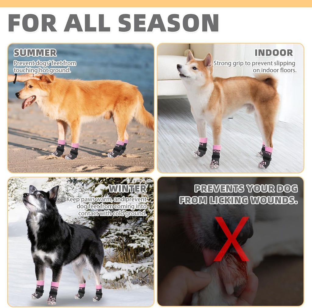 Dog Socks Shoes for Hot Pavement to Prevent Licking Paws, Winter Dog Boots&Paw Protector for Hardwood Floors Anti Slip,Traction Control Grip Booties for Small Medium Large Senior Dogs,Pink SM