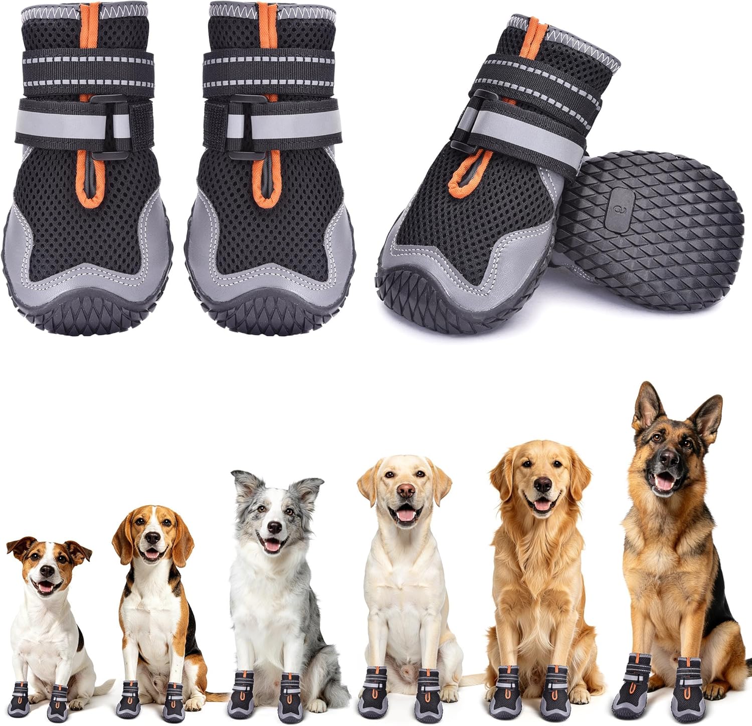 Dimicoo Dog Shoes,Breathable Boots for Summer Hot Pavement,Non-Slip Paw Protector for Small Medium Large Dogs,Reflective Dog Booties for Outdoor & Indoor Hardwood Floors