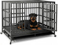 NUGRIART 48 Inch Heavy Duty Indestructible Dog Crate, XL Steel Escape-Proof Kennel for Large Dogs, Double Door Design with 4 Locking Wheels & Reinforced Baseplate, Ideal for High-Anxiety Dogs