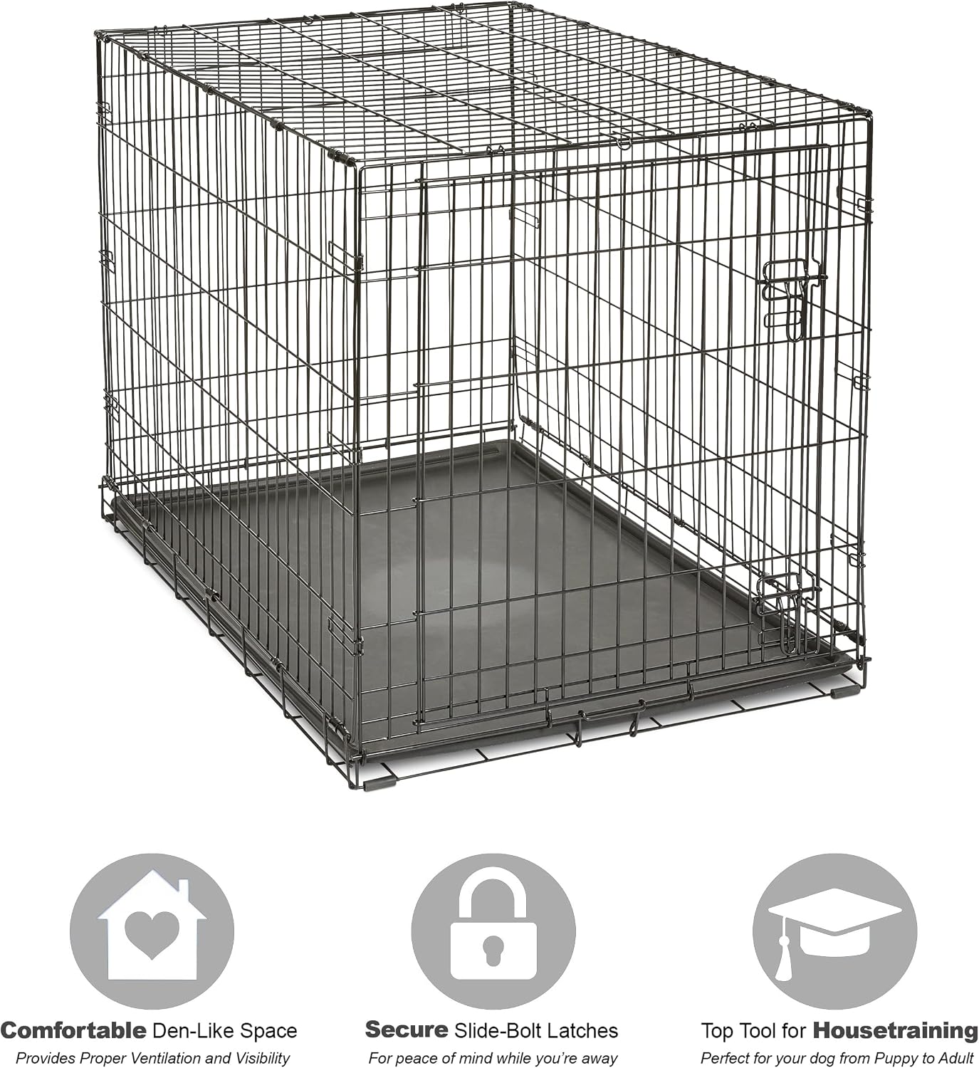 Midwest Homes for Pets 42-Inch New World Crate for Large Breeds, 71-90 lbs, Single Door Folding Dog Crate, Leak-Proof Tray & Secure Latch, Portable, Durable & Easy to Assemble