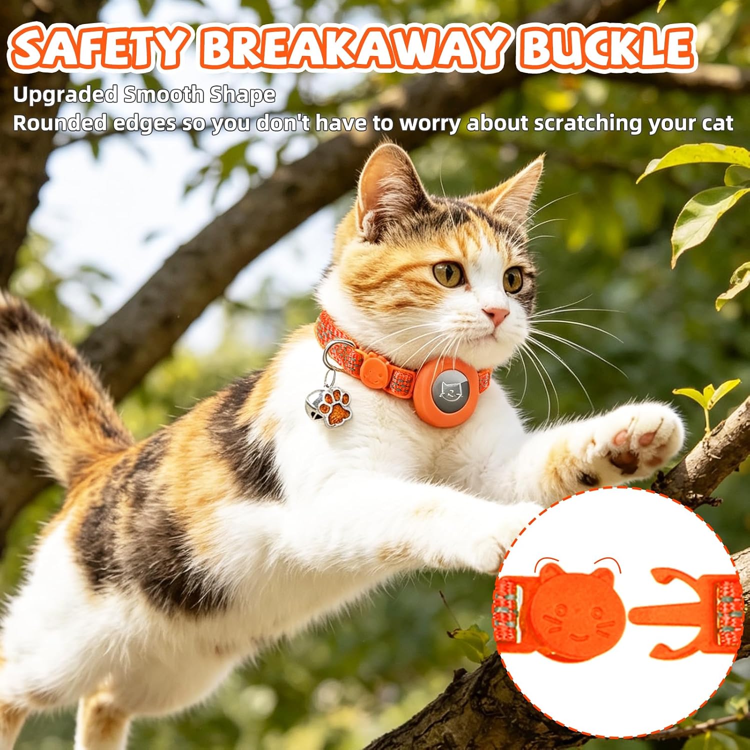 PUPTECK AirTag Cat Collar Breakaway with Bells, Adjustable Kitten Collar | Outfit for Girl Boy Small Pet Puppy Bunny, Cute Costume Accessory with Safety Release Buckle, (Airtag-Orange&Purple)