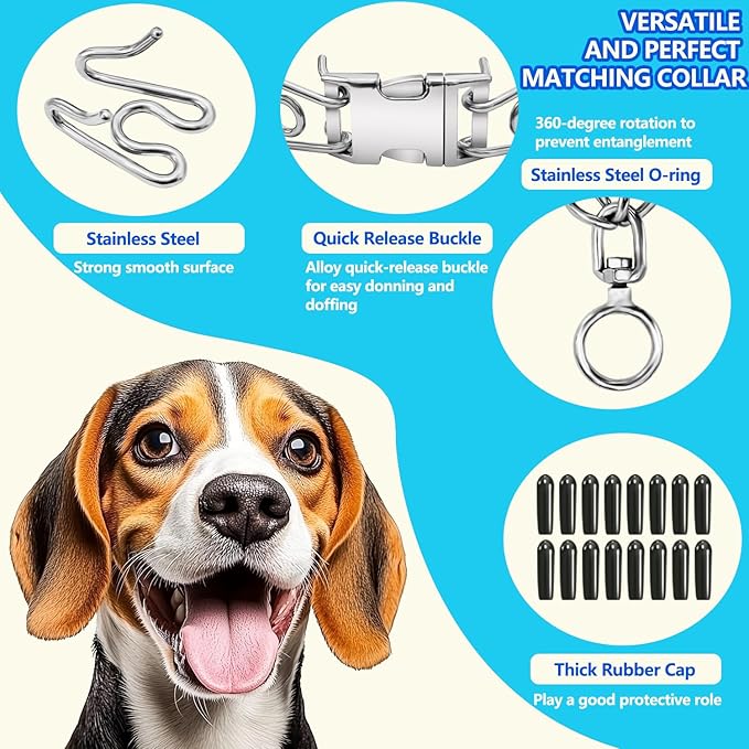 Stainless Steel Dog Collar, Tangle-Free 360° Swivel Collar with Quick-Release Buckle, Adjustable for Small, Medium and Large Dogs (XL-4.0mm)