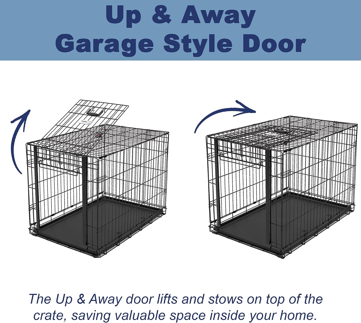 MidWest Homes for Pets Intermediate Ovation Single Door Folding Dog Crate, 36-Inches, Space-Saving Patented Up & Away Door, Leak-Proof Pan, Divider Panel, Black