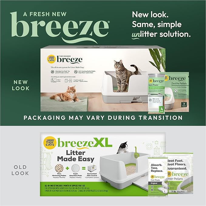 Purina Tidy Cats Litter System, Non-Clumping, Breeze XL All-in-One Odor Control & Easy Clean Multi Cat Box - 18 lb. Box