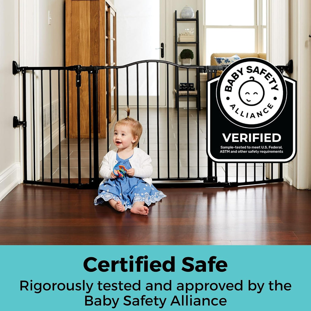 Toddleroo by North States - Deluxe Décor Universal Fit Safety Gate: Hardware Mounted Extra Wide Metal Baby Gate with Tall Baseboard Mounts, Adjustable Child Gate; 38.3" to 72" Wide; 30" Tall; Black