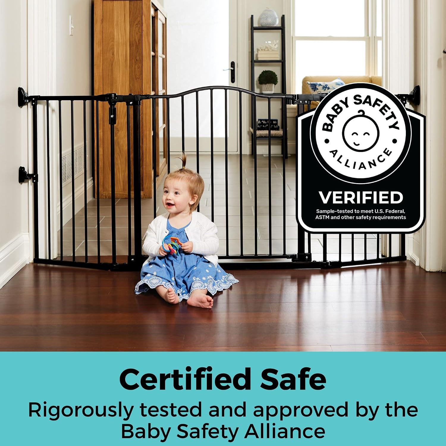 Toddleroo by North States - Deluxe Décor Universal Fit Safety Gate: Hardware Mounted Extra Wide Metal Baby Gate with Tall Baseboard Mounts, Adjustable Child Gate; 38.3" to 72" Wide; 30" Tall; Black