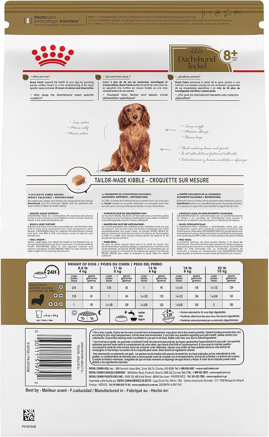 ROYAL CANIN Dachshund 8+ Adult Dry Dog Food, 3 lb Bag | Healthy Aging Support, Bone & Joint Support, For Dachshunds 8+ Years, Weight Control, Rehydratable Kibble