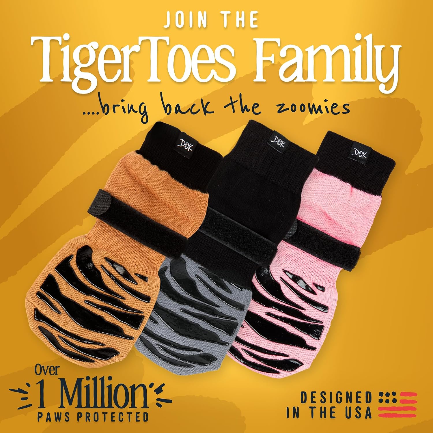 DOK TigerToes Premium Non-Slip Dog Socks for Hardwood Floors - Extra-Thick Grip that Works Even When Twisted - Prevents Licking, Slipping, and Great for Dog Paw Protection (Breezy Blue, Large)