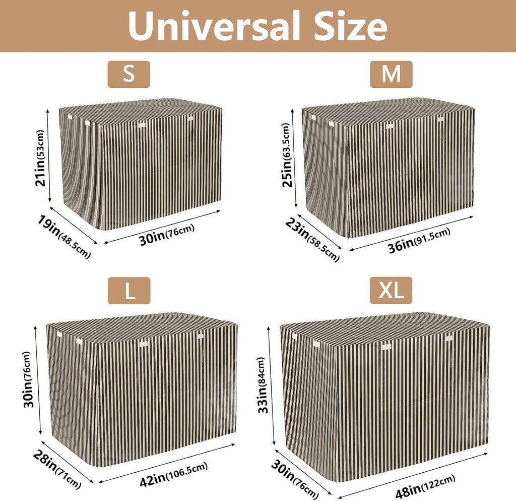 Beige Black Stripes Dog Crate Cover 42in Pet Kennel Cover | 600D Oxford Heavy Duty Kennel Covers, Breathable Mesh Window, Soundproof Waterproof Sunshade Universal Fit for Wire Cage
