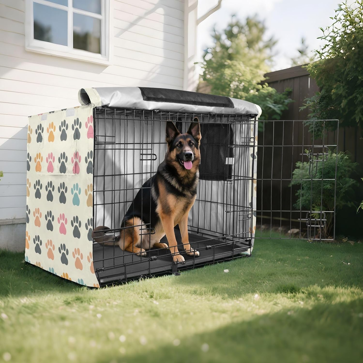 Dog Crate Cover Kennel Cover for Dog Cages Breathable for Wire Cage Indoor Outdoor Color Paw Dots