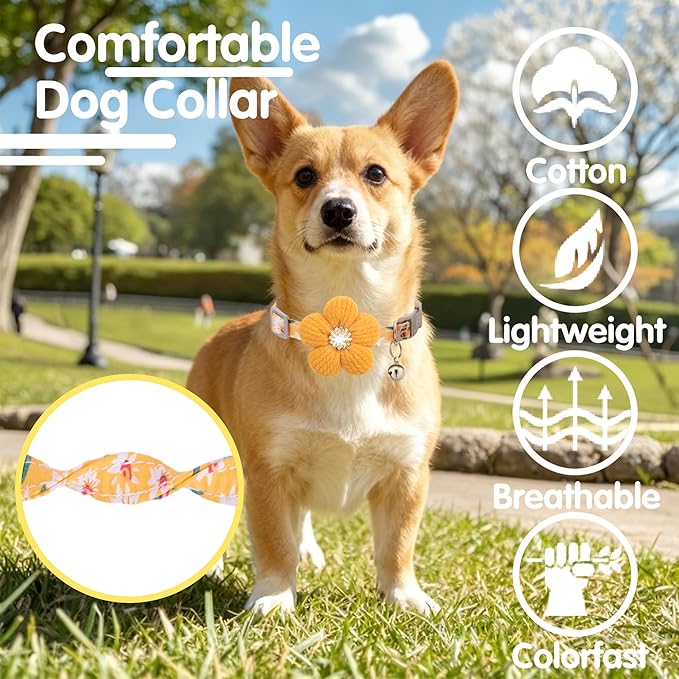 Large Dog Collar with Flower, Dog Collars for Large Dogs Collar for Girl Cute Dog Collar with Bell, Adjustable Length