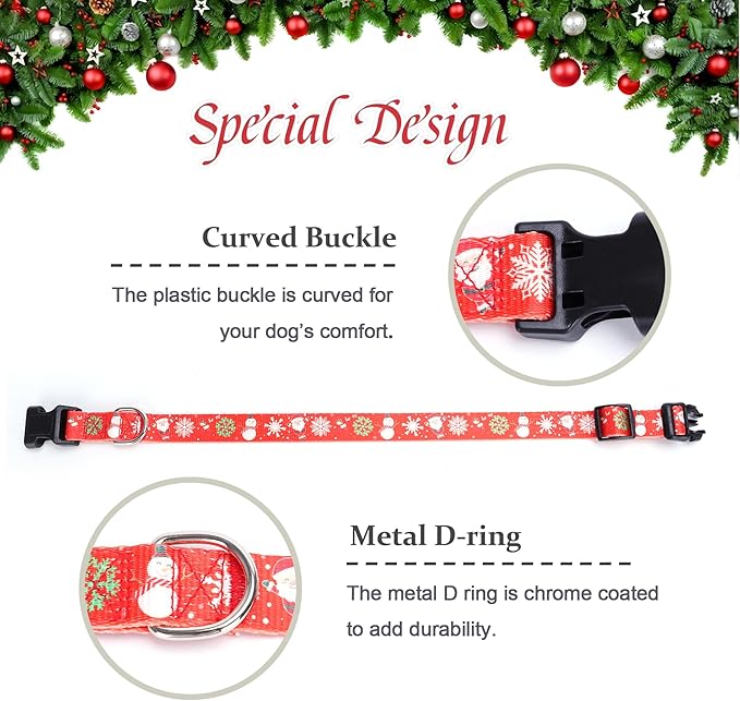 Christmas Dog Collar with Buckle Adjustable Safety Nylon Collars for Small Medium Large Dogs, Cute Stylish Girl Boy Christmas Dog Collar (Christma Red,S)