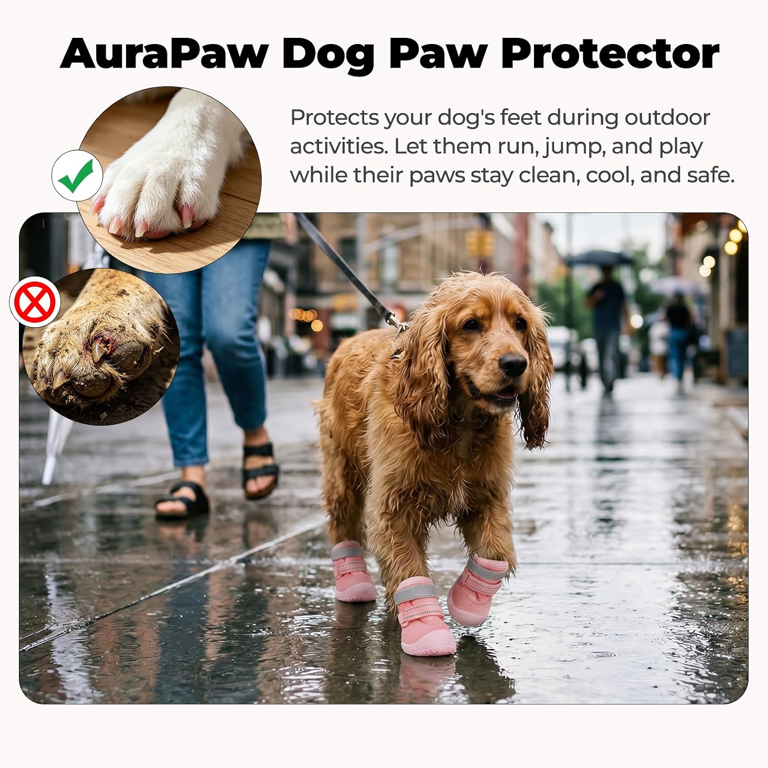 Breathable Mesh Boots for Dogs, Reflective Summer Puppy Booties | Adjustable, Anti Slip Paw Protectors for Hot Asphalt Sidewalk Walking, Pink, Size 1