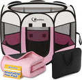 Dog Cat Playpen, Puppy Pet Playpen Indoor for Dog Crate Tent Cage Outdoor, Portable Pop Up Dogs Enclosure Kennel with Carrying Case for Dogs/Cats/Rabbits (Pink with Pad, Medium)