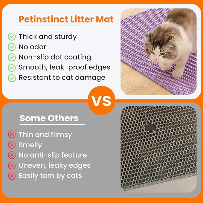 Extra Large Cat Litter Mat, 30x22 Inches Honeycomb Double Layer Cat Litter Trapping Mat, Non Slip Waterproof Urine Proof Large Kitty Litter Box Mat for Floor, Kitten Supplies, XL, Purple