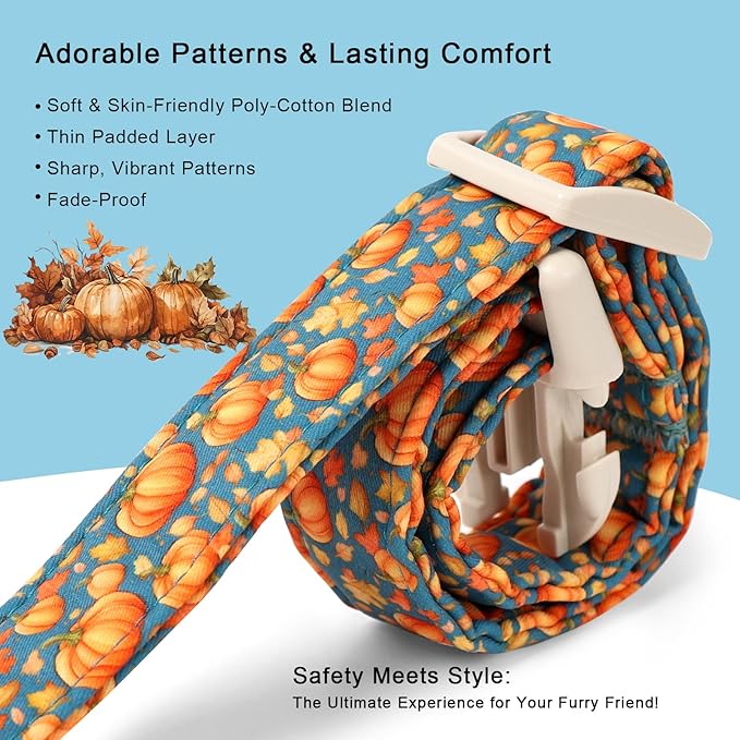 Fall Dog Collar Cute Autumn Pumpkin Puppy Collar - Light Comfortable Adjustable Pet Collars for Small Medium Large Girl Boy Dogs L