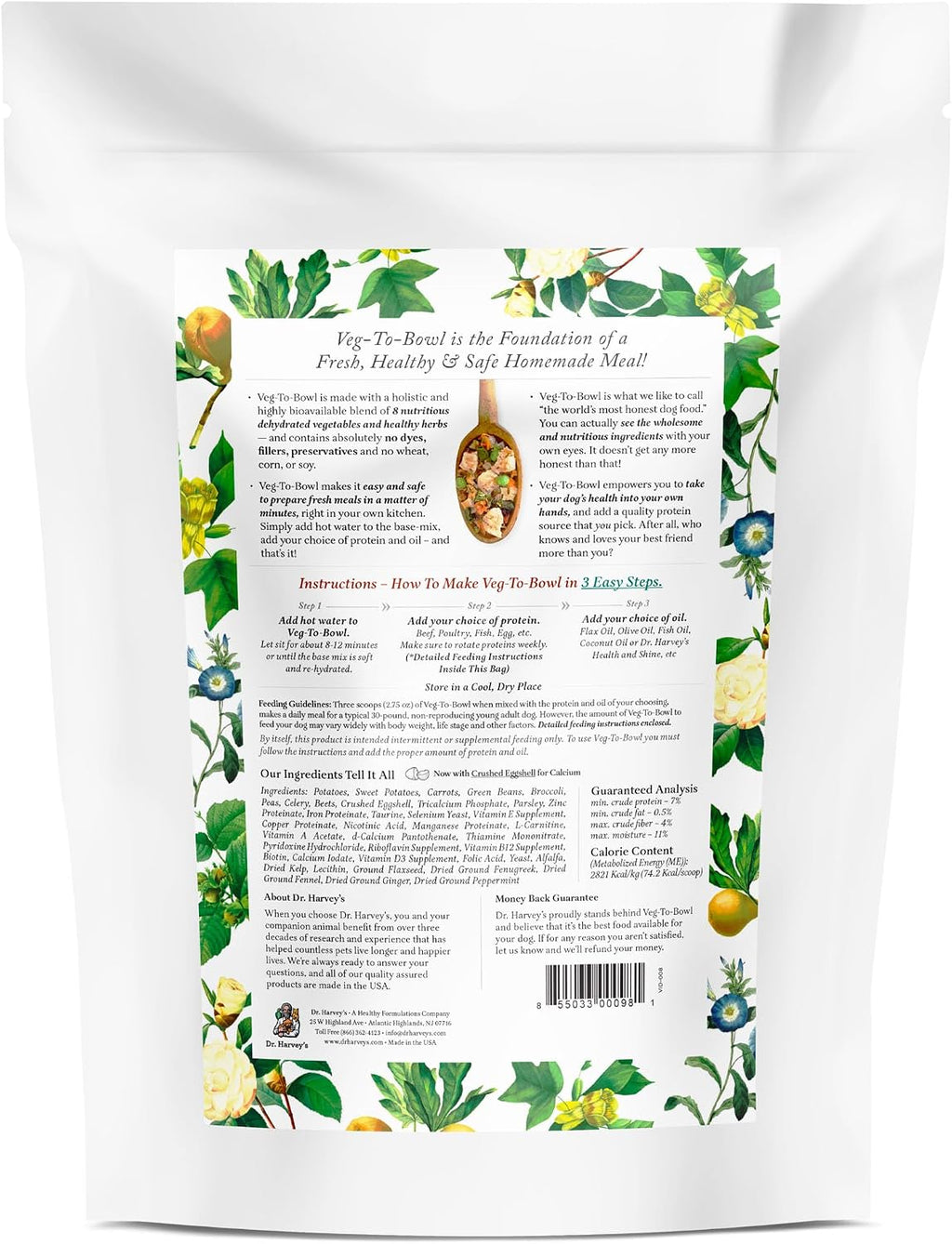 Dr. Harvey's Veg-to-Bowl Dog Food, Human Grade Dehydrated Base Mix for Dogs, Grain Free Holistic Mix (3 Pound) | Dehydrated - Holistic Mix