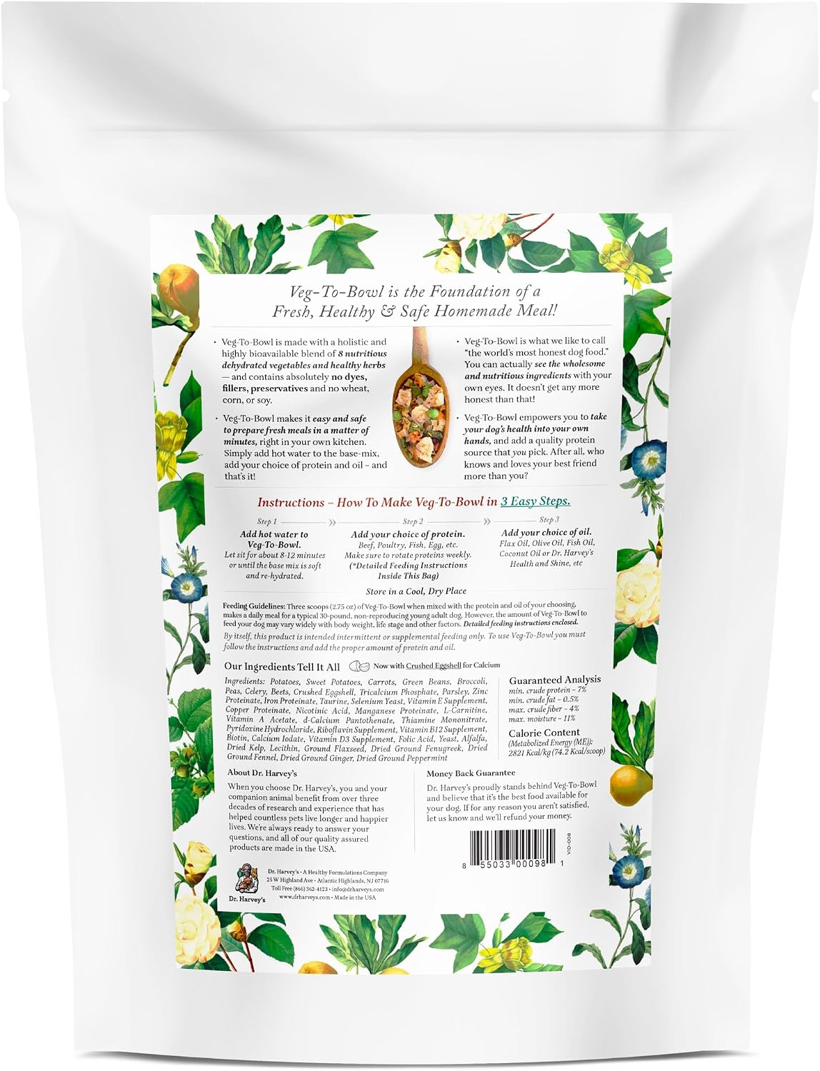 Dr. Harvey's Veg-to-Bowl Dog Food, Human Grade Dehydrated Base Mix for Dogs, Grain Free Holistic Mix (3 Pound) | Dehydrated - Holistic Mix
