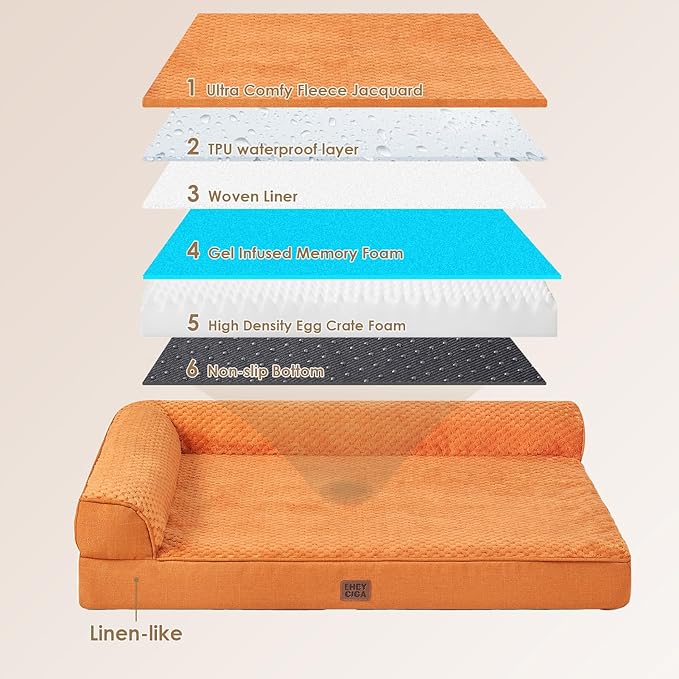 EHEYCIGA XXL Dog Bed Memory Foam, Orthopedic Giant Dog Bed Jumbo with Washable Removable Cover, Waterproof Pet Sofa Couch with Nonskid Bottom, 48x35x7.5, Pumpkin
