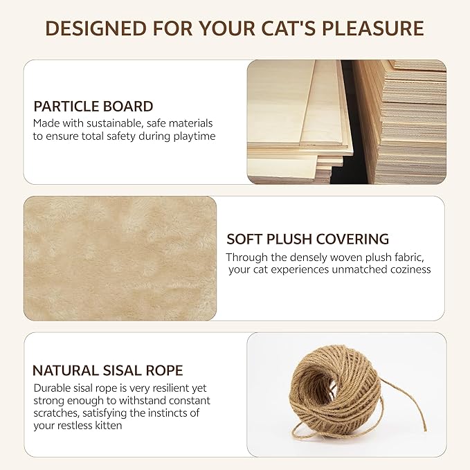 16-in-1 Cat Wall Shelves, Wall Mounted Cats Furniture Set w/Plush Fabric, Cat Climbing Wall Systems, Cats Shelf with 40''L Tunnel, Condos, House, Steps, Bridge Ladder & Scratching Post, Beige