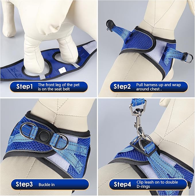 YIMEIS Dog Harness and Leash Set, No Pull Soft Mesh Pet Harness, Reflective Adjustable Puppy Vest for Small Medium Large Dogs, Cats (Royal Blue & Black, Medium (Pack of 1)