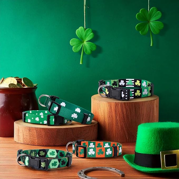Native Pup St Patricks Dog Collar- Saint Patrick Green Shamrock Pet Collars- St. Patrick’s Lucky Irish- Cute Boy Girl Puppy Gift- Adjustable for Small, Medium, Large Breeds (Patterned Shamrock, Small)