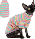 PUMYPOREITY Sphynx Cat Clothes - Soft Hairless Shirt With Sleeves, Stretchy Sweater, Pullover Pajamas Jumpsuit, Turtleneck Outfit for Sphynx Cornish Rex, Devon Rex - Rainbow, L