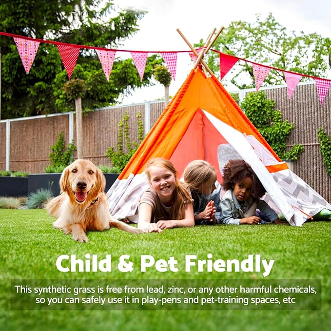 Artificial Grass Rug Outdoor Indoor 2FTX55FT Fake Grass Carpet Green Synthetic Grass Pet Turf Realistic Faux Grass Rug with Drain Holes for Garden Lawn Landscape Balcony Home Decor Patio