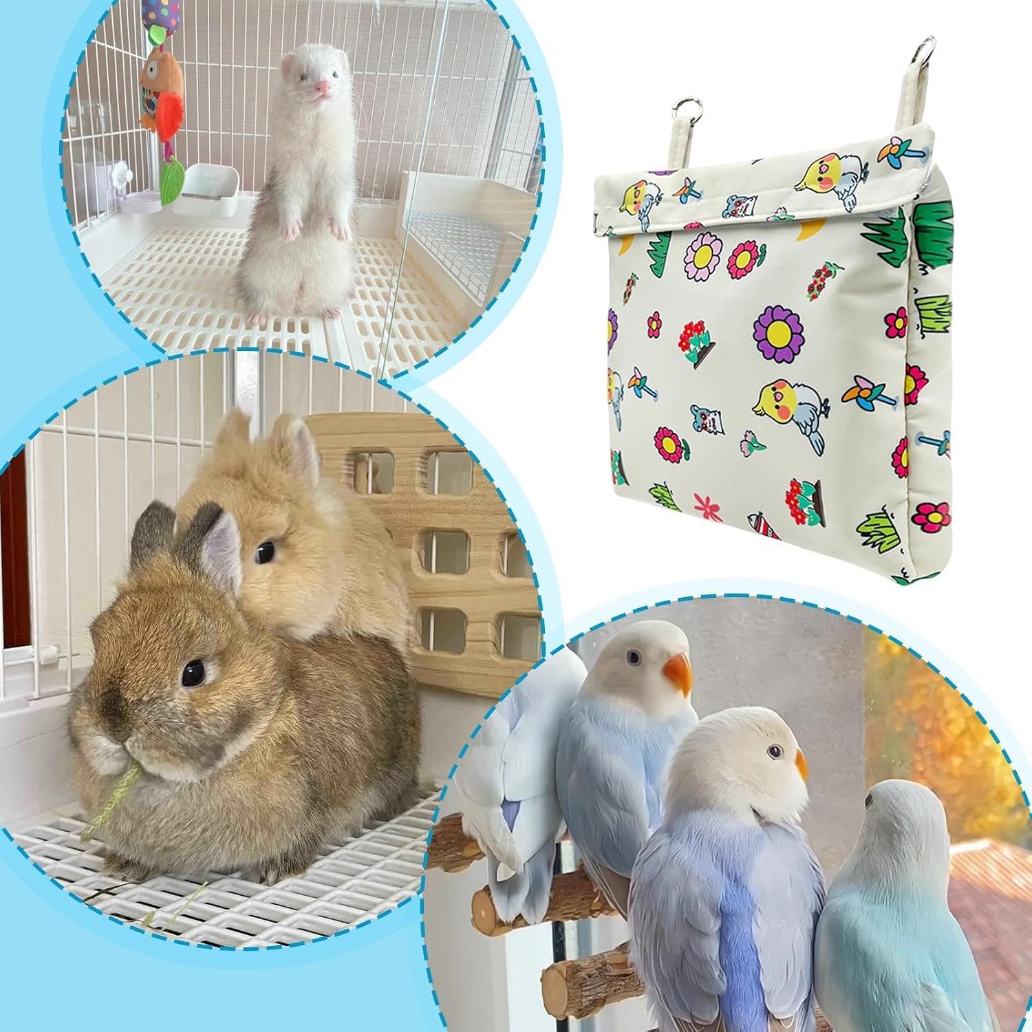 Pet Cooling Mat - Refillable Freeze Pack Washable Small Pet Cooling Pad | Anti-Condensation Hanging Cooling Nest with 4 Ice Crystal Plates for Rabbits Hamsters Ferrets Guinea Pigs | Cage Cooling Mat