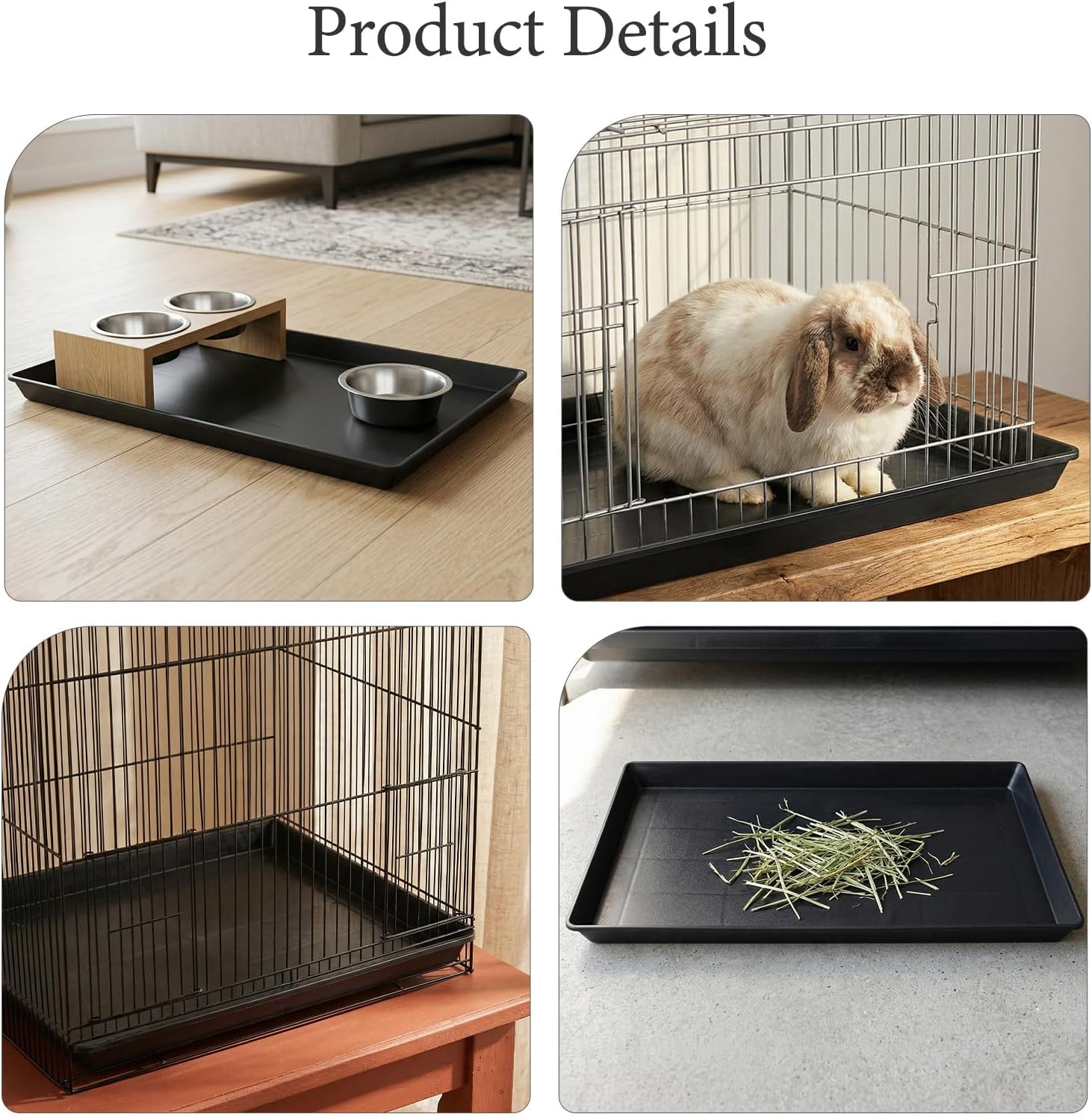 2pcs Dog Crate Tray Replacement 17x11 Inches Kennel Pan Black Plastic Bottom Floor Liners for Cat Rabbit Pets Potty Training Food Bowls Holder Tray for Cages