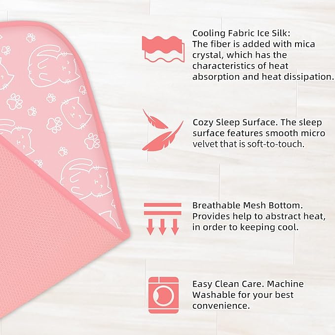 NWK Pack of 4 Pet Cooling Mat - Ice Silk Cooling Mat for Dogs & Cats Portable & Washable Pet Cooling Blanket, Car Seats, Beds for Summer (4pcs, Pink Cat, 27’’ X 20’’ X 0.3)