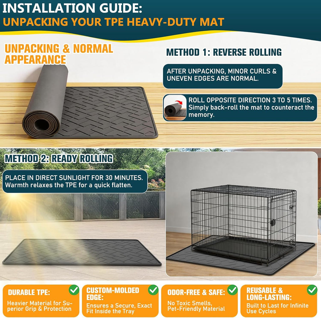 60"×37" Extra Large Mat for Under Dog Crate with Raised Edge, Waterproof Leakproof Easy Clean Non Slip Floor Protector, Reusable Washable Kennel Mat for Large Dogs