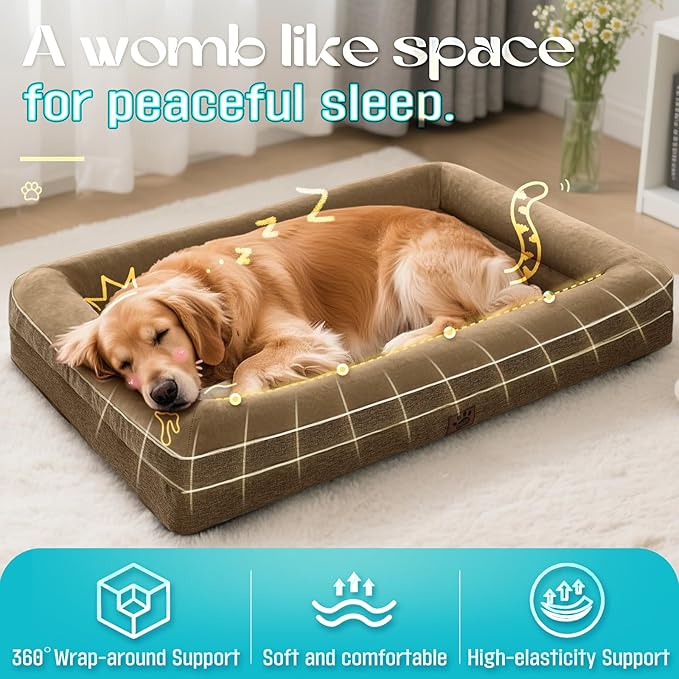 Waterproof Memory Foam Dog Beds for Small Dogs Non-Slip Orthopedic Dog Beds Washable Couch Pet Bed with Removable Cover (Brown, Small)
