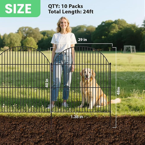 10Pcs No Dig Garden Fence, 40in(H)/24ft(L) Rustproof Metal Dog Fence Outdoor for Yard, Tall Animal Barrier Pet Fencing, Border Panel for Dog, Rabbits, Patio, Flower Bed, Garden Decor