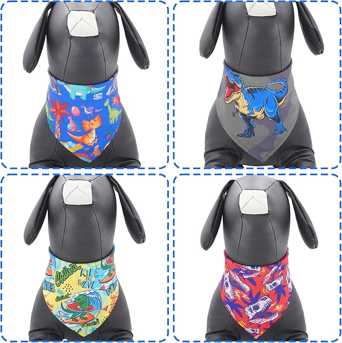 30 Pcs Dinosaurs Dog Bandanas for Small Dogs Medium Stitch Dog Bandana Bulk Reversible Print One Side Large Polyester Scarves Party Grooming M
