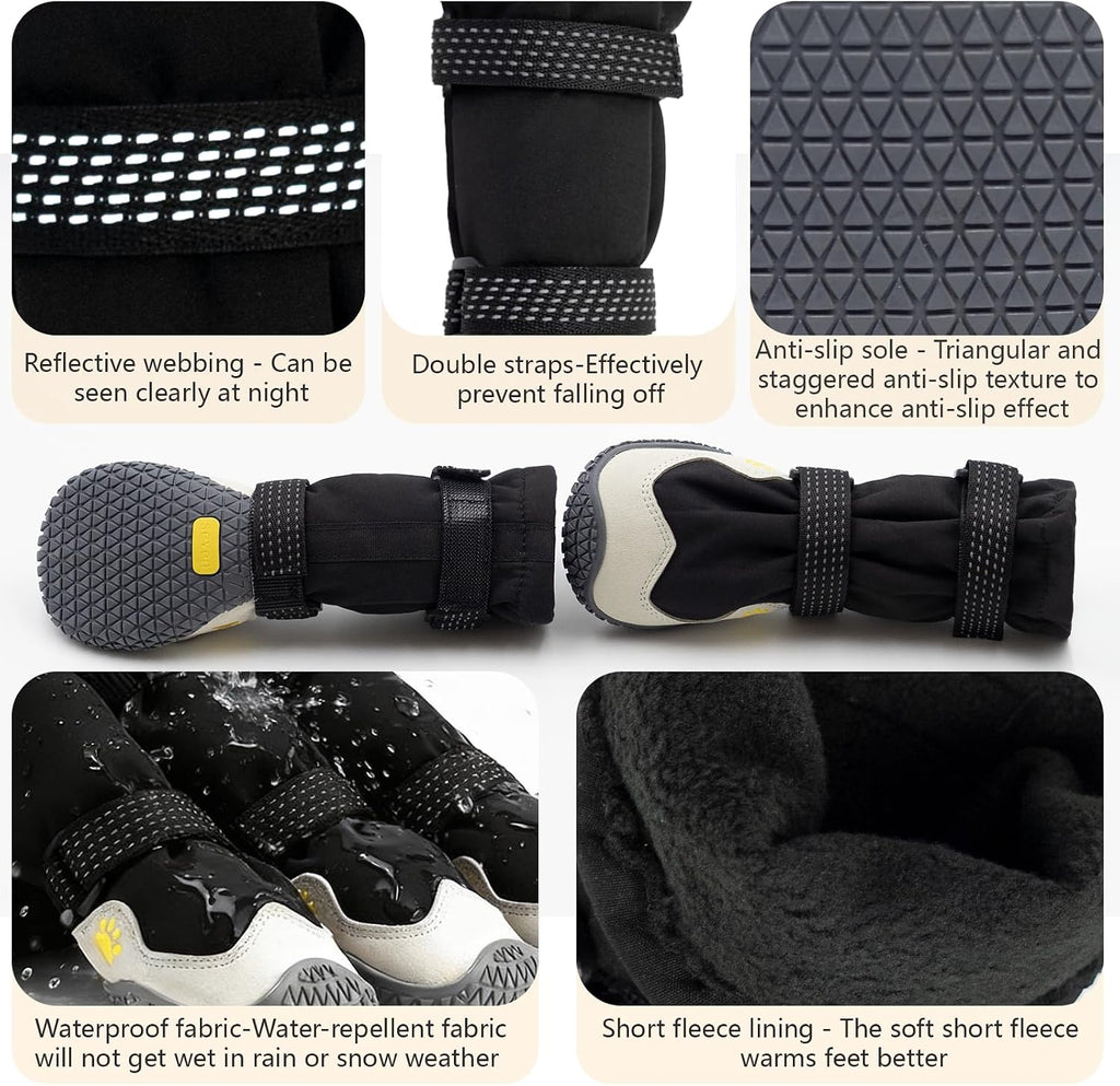 BECEMURU Dog Boots, Double-Straps Anti-Fall Off Dog Booties Shoes, Non-Slip Paw Protectors for Outdoor Walking Hiking in Snowy or Rainy Day (Black, 2#(Width 1.8 inch) for 21-30 lbs)