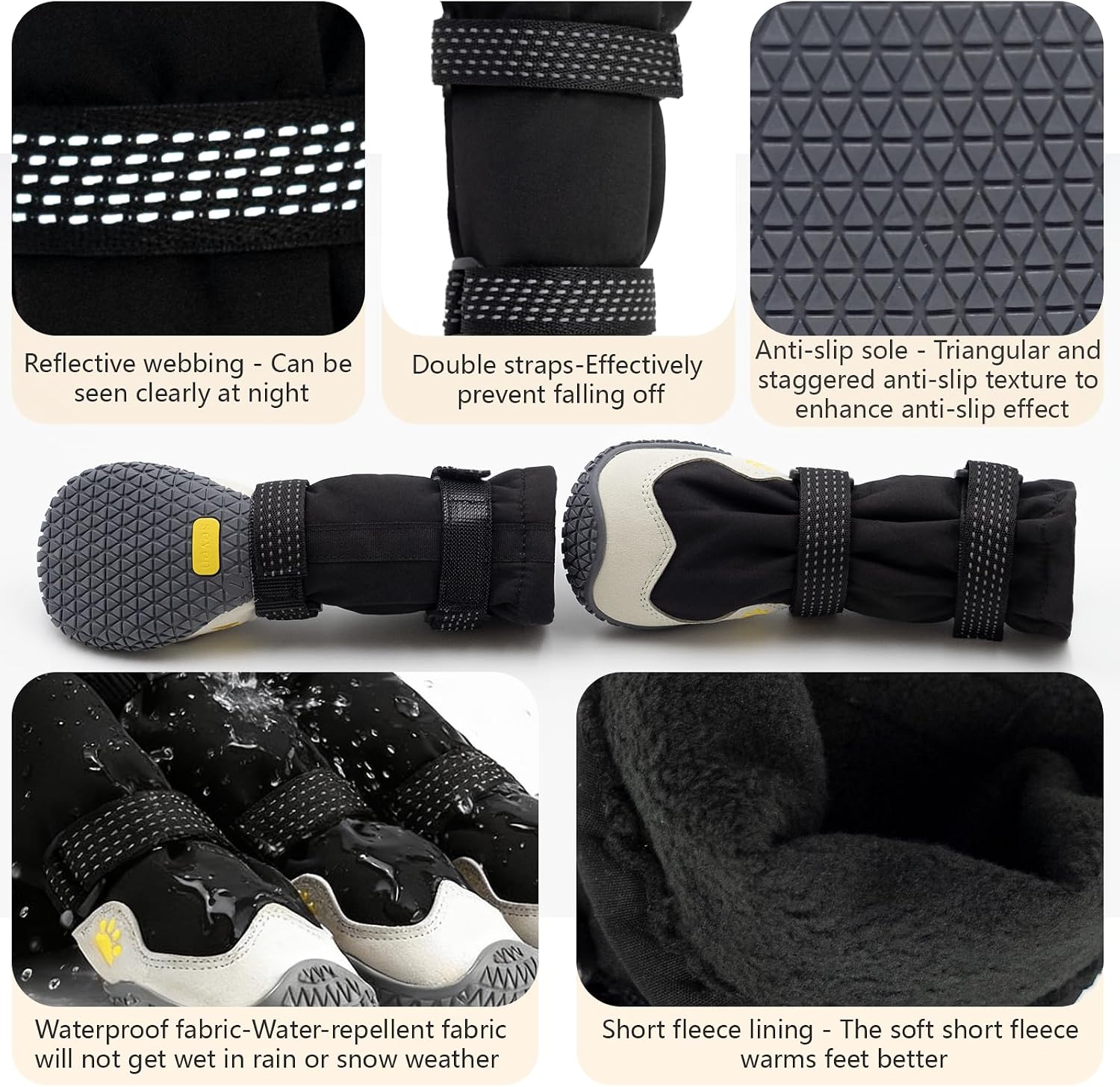 BECEMURU Dog Boots, Double-Straps Anti-Fall Off Dog Booties Shoes, Non-Slip Paw Protectors for Outdoor Walking Hiking in Snowy or Rainy Day (Black, 2#(Width 1.8 inch) for 21-30 lbs)